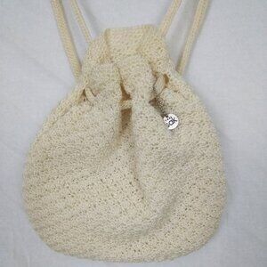 THE SAK Crochet Drawstring Small Bucket Backpack Ivory